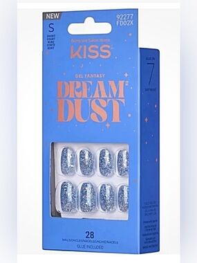 🆕 KISS Dream Dust Gel Fantasy Press-On Nails - Blue Glitter